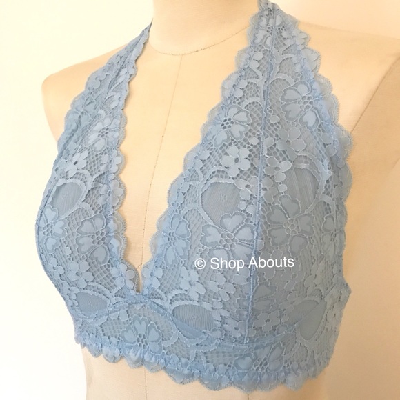 Free People Galloon Lace Halter Bralette Baby Blue - Picture 5 of 8